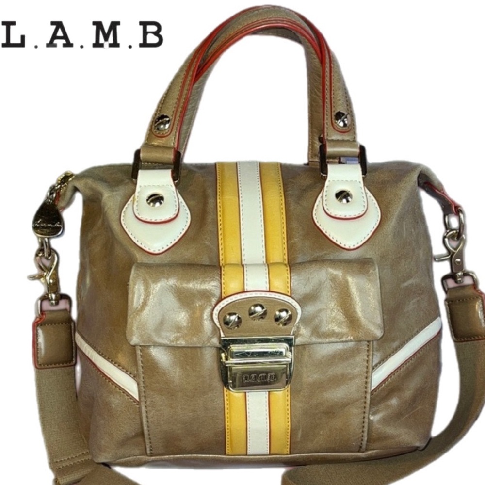 L.A.M.B. Beige Leather Crossbody Handbag. Vintage. Like New condition.